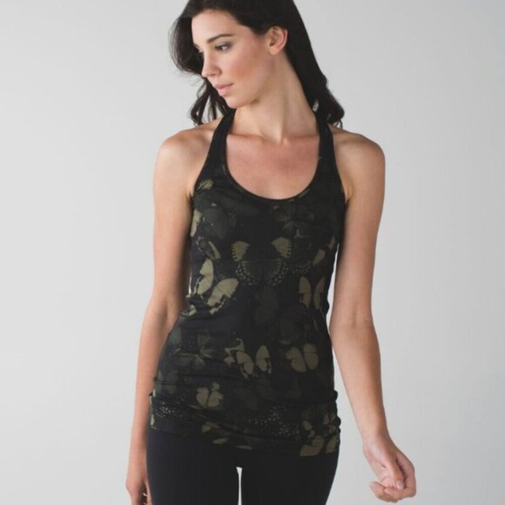 Lululemon Cool Racerback Biggie So Fly Butterfly Fatigue Green Black Size 2